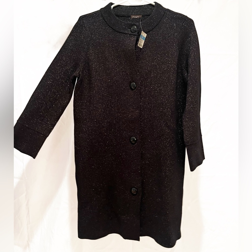 J.McLaughlin Black Metallic Long Cardigan Sweater